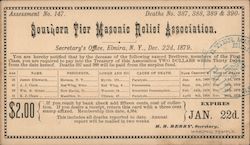 Southern Tier Masonic relief Association Death Assessment 1879 Postcard