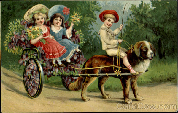 Children Dog Cart Dogs