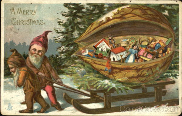 Elves with Walnut Full of toys Christmas