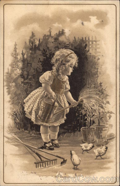 Girl Watering Plants Children