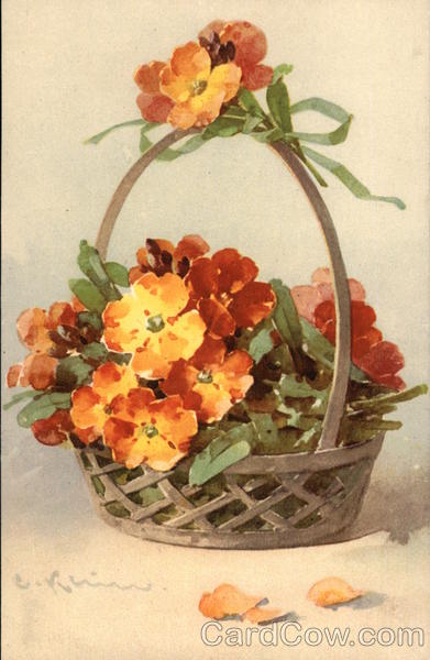 Flower Basket With Flowers C. Klein