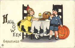 Halloween Postcard, Children Signed M.E.P. Postcard Postcard