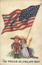 I'm Proud of You My Boy, Children Patriotic, US Flag Postcard Postcard