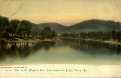 View on the Allegheny River from Suspension Bridge Warren, PA Postcard Postcard