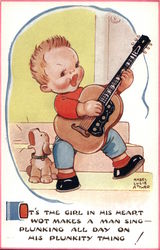 Children Playing The Guitar As A Dog Bark Mabel Lucie Attwell Postcard Postcard Postcard