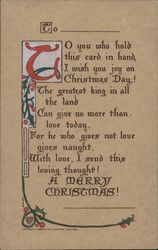 To You Who Hold This Card In Hand, I Wish You Joy On Christmas Day! The Greatest King In All The Land Postcard