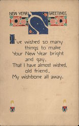 New Year Greetings I've Wished So Many Things To Make Your New Year Bright And Gay New Year's Postcard Postcard Postcard