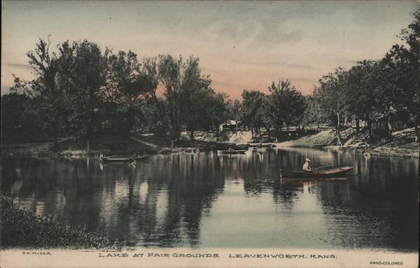 Lake at Fair Grounds Leavenworth, KS Postcard