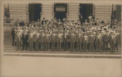 "Seeing Denver" Tour Group of men on Steps Colorado Postcard Postcard Postcard