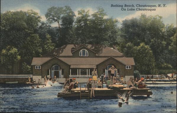 Bathing Beach Chautauqua, NY Postcard