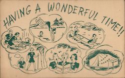 Having a Wonderful Time' illustration of Girl Scout camping, undetermined camp location Postcard