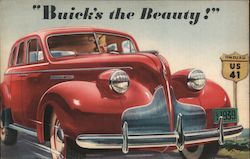 Buick's the Beauty' ad illustration of a red Buick car. Cars Postcard Postcard Postcard