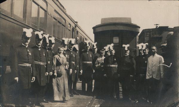 Women Pose with Uniformed Men Beside Train Cars Trains, Railroad ...