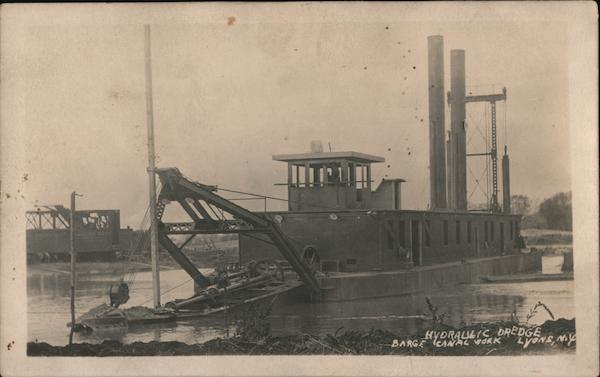 Hydraulic Dredge Barge Canal Work Lyons Ny Postcard