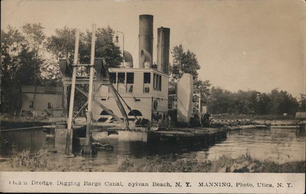 Steam Dredge Digging Barge Canal Sylvan Beach Ny Manning Photo Postcard
