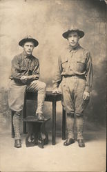 Two Soldiers, Studio Photo World War I Postcard Postcard Postcard