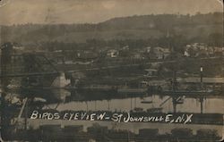 Birds Eye View Scenic River Boats Houses Postcard