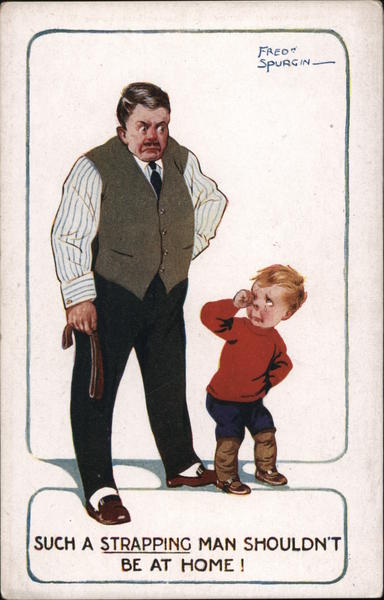 Man Spanking Boy with Strap Postcard