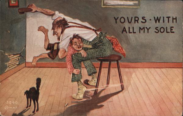 Man Spanking Boy With Shoe Postcard 3224