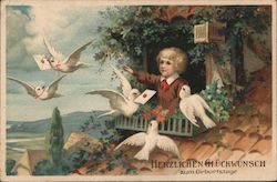 A Kid Sending Letters - Herzlichen Glückwunsch Postcard