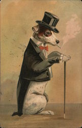 Dog with Top Hat Cigarette and Cane Postcard