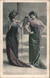 Two Women Measuring A Dress, Russian? Postcard