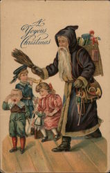 A joyous Christmas - Father Christmas walking by children Postcard