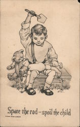 Boy Spanking a Doll Postcard