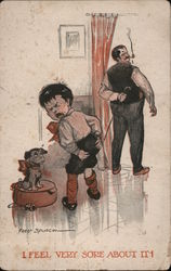 Father Spanking Boy with Cane Postcard