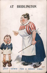 Woman Spanks Boy With Cane "At Bridlington" Spanking Postcard Postcard Postcard