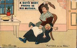 Mother Spanks Boy with Shoe Spanking Postcard Postcard Postcard