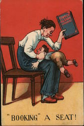 "Booking" a seat! Kid being spanked with a book Spanking Postcard Postcard Postcard