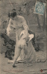 French: Woman Spanking Angel Girl Postcard Postcard Postcard