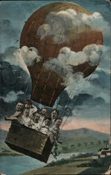 Multiple Babies In A Hot Air Balloon Postcard