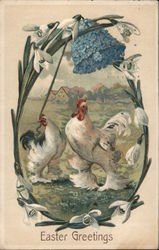 Easter Greetings- Chickens in a yard Birds Postcard Postcard Postcard