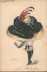 Woman in Huge Straw Hat with Fur and Feathers Hats Postcard Postcard Postcard