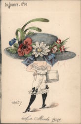 Woman with Big Blue Hat with Flowers Hats TS Roberts Postcard Postcard Postcard