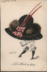 Woman with Big Black Hat With Red Bow Hats TS Roberts Postcard Postcard Postcard