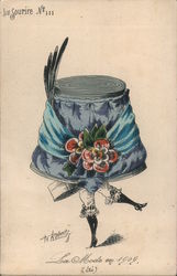 Woman with Big Blue Hat with Flowers and Feathers Hats TS Roberts Postcard Postcard Postcard