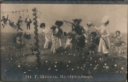 Russian Women Hunting Little Men with Cupids Postcard