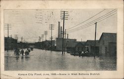 Kansas City Flood, Hune, 1908 - Scene in West Bottoms District Missouri Postcard Postcard Postcard