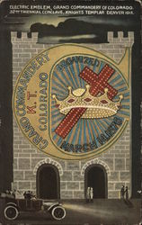 Electric Emblem, Grand Commandery of Colorado. 32nd Triennial Conclave, Knights Templar Denver 1913 Postcard