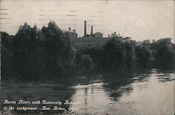 Huron River, with University Hospital in the background Postcard