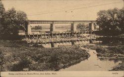 Bridge and Dam on Huron River Postcard