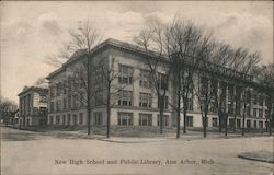 New High School and Public Library Postcard