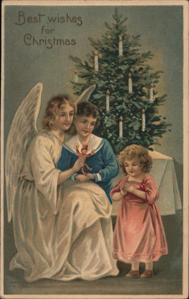 Best Wishes for Christmas Angels Postcard