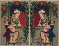 Set of 2: Silk Santas With Children Santa Claus Postcard Postcard Postcard