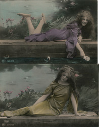 Set of 2: Tinted, Women on Bench Postcard Postcard Postcard