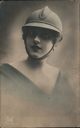 Woman Wearing Helmet, WWI-era World War I Keith Postcard Postcard Postcard