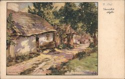 A Painting of a House in the Forest Architecture Postcard Postcard Postcard